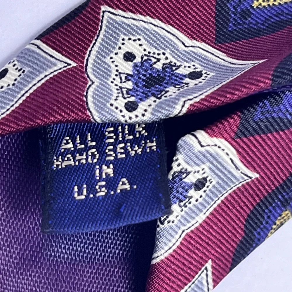 Vintage Mens Jack Wood Ltd. Silk Tie Burgundy/Navy‎ Blue/White